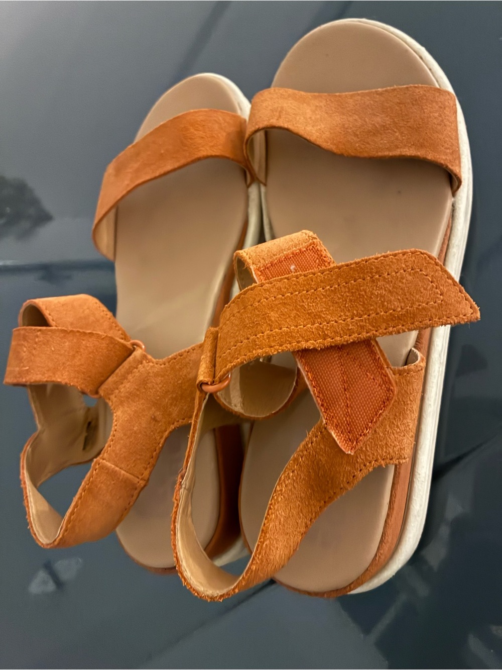 Sorel Orange Suede Hook-and-Loop Strap Sandals